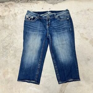 Vigoss The Chelsea Capri Jeans Women's Size‎ 22 Blue Denim Embellished Pockets